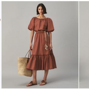 Tory Burch [flawed] brown Beach maxi dress puff sleeves size XL